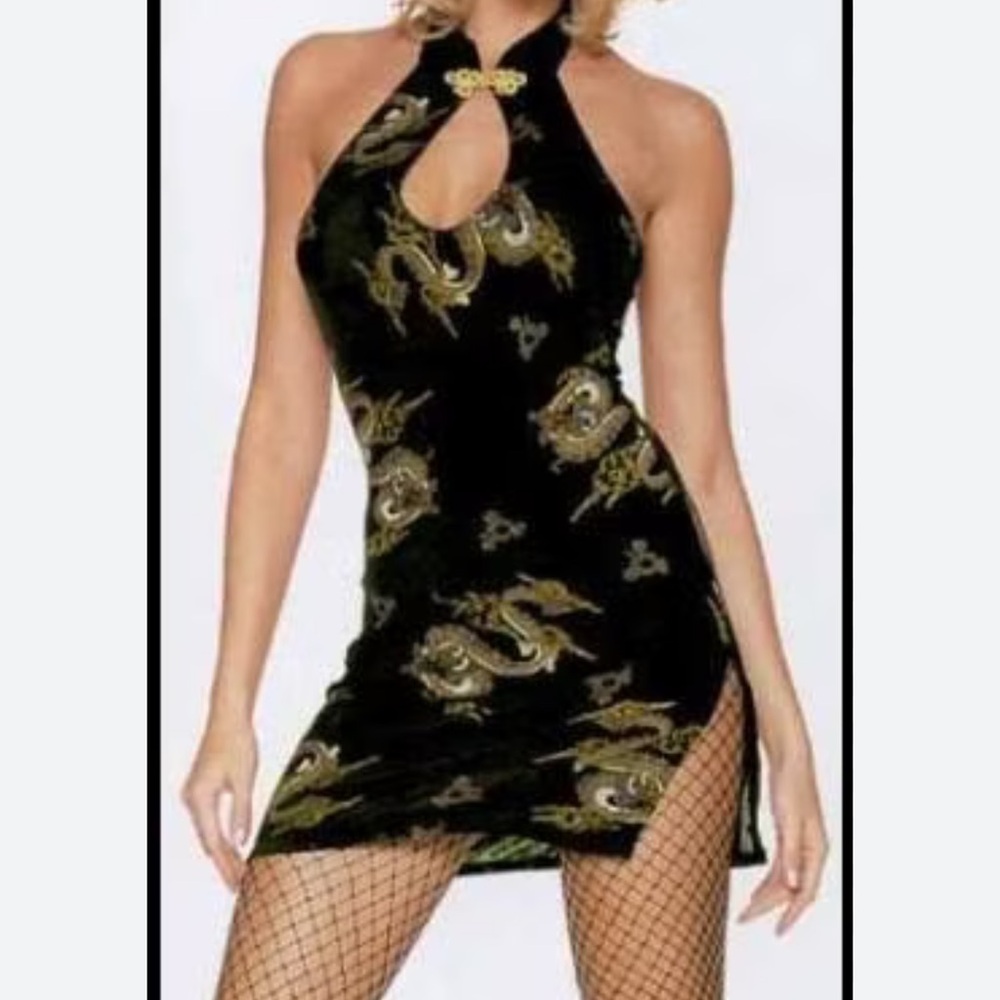 Leg Avenue La8692 Slinky Keyhole Dragon Print Mini Dress Small NIP